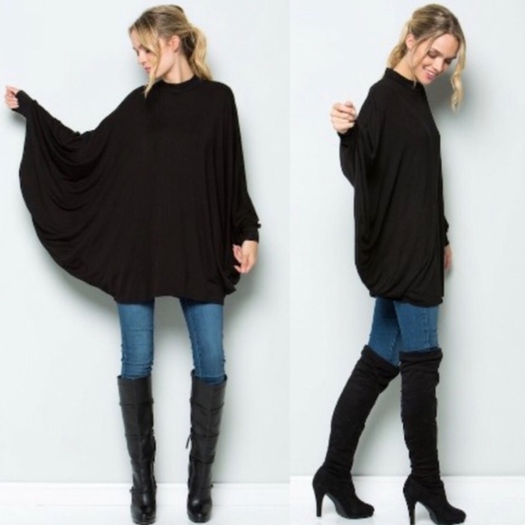 Bellanblue Tops - DYLAN Poncho Style Tunic Top - BLACK